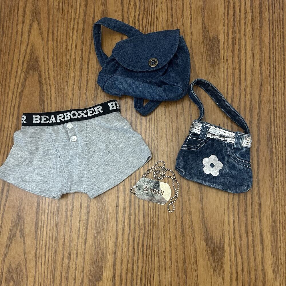 4 Build A Bear Accessories Mixed Lot Purse Backpack Military Dog Tag & Underwear
